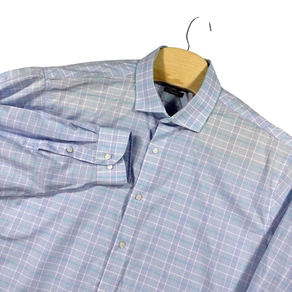 Tommy Hilfiger Mens Blue Plaid Flex Supima Regular Fit Stretch Dress Shirt 2XL‎